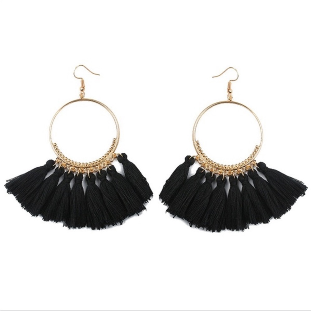 Black Boho tassel earrings
